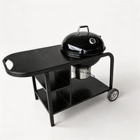 Barbecue à charbon de bois robuste avec table latérale, chariot de transport extérieur pour jardin et restauration