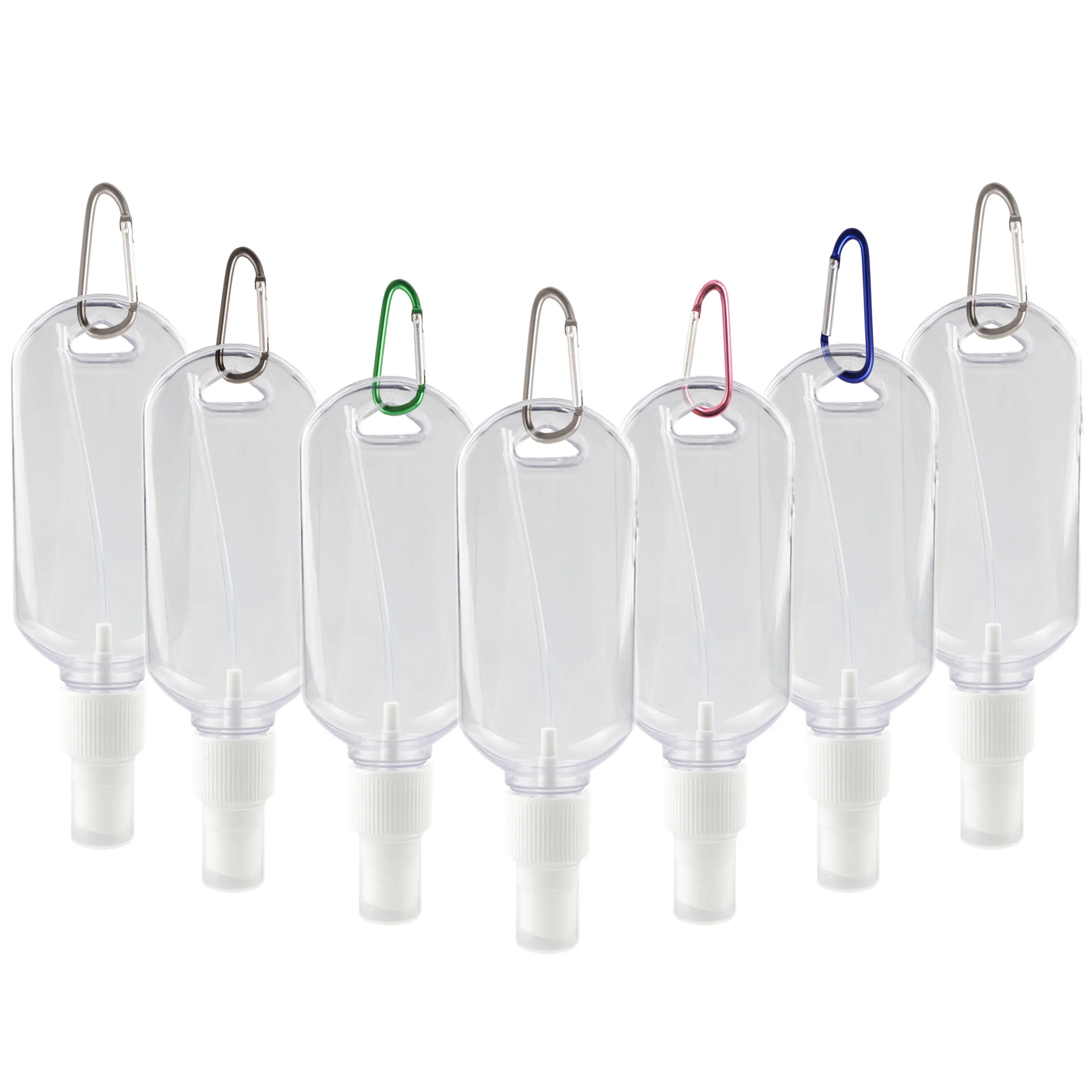 Botella de plástico para desinfectante de manos, espray pequeño con mosquetón, 30ml, 50ml, 60ml