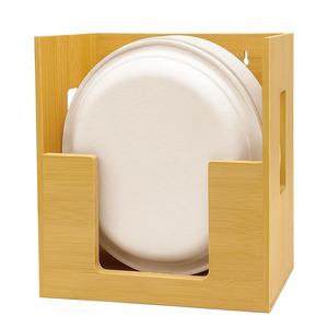 Bilifre Wooden Paper Plate Dispenser <b>Rectangle</b> Countertop Storage Box Kitchen Organizing Solution - Product Image 5