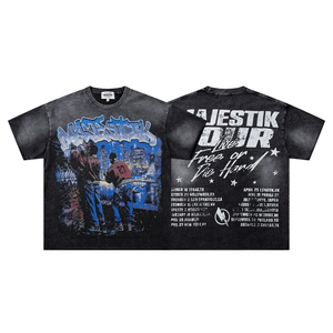 เสื้อยืดผู้ชายปักคริสตัลวิบวับ แบรนด์ MAJESTIK สไตล์อเมริกันแนวสตรีทแฟชั่น แขนสั้น ผ้าวอช - Product Image 1