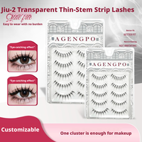 Lot de 5 paires de faux cils japonais à bande transparente, en faux vison, sans cruauté, à tige fine, faits à la main, doux et naturels, acceptés en gros