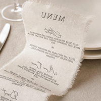 Menus de mariage élégants en tissu, cartes de menu personnalisées en lin avec bords déchirés, invitations de mariage