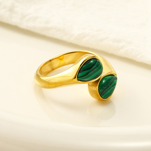 European American Instagram Fashion <strong>Light</strong> Luxury Natural Stone Jewelry Versatile Titanium Steel 18K Gold Plated Women's Ring - Product Image 2