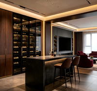 Vitrina Moderna Multifuncional de Alta Gama para Vino, Fabricada en Madera de Nogal Ecológica con Cristal de Calidad, Estilo Villa Italiana de Lujo