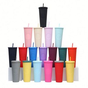 Wholesale 24oz American Double Layer Durian <b>Plastic</b> Cup <b>Mug</b> with Straw Large Capacity for Parties - Product Image 1