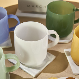 كوب زجاجي ملون معتم مخصص، كوب شرب زجاجي منفوخ يدويًا من البوروسيليكات، كوب قهوة، كوب شاي، كوب زجاجي بلون اليشم مع مقبض - Product Image 5