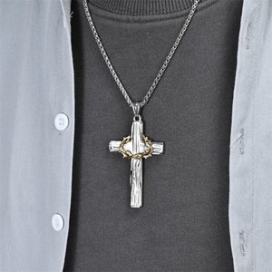 Hot-selling 3mm Width <b>Chain</b> New Product Street Wear Style Pendant Personality Wreath Wood <b>Cross</b> Charm Necklace - Product Image 5
