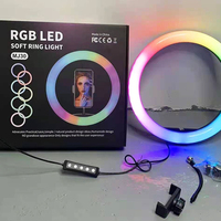 Kit lampu cincin LED RGB 30cm 12 inci, untuk Vlog Video Selfie dengan dudukan Tripod dan penahan ponsel