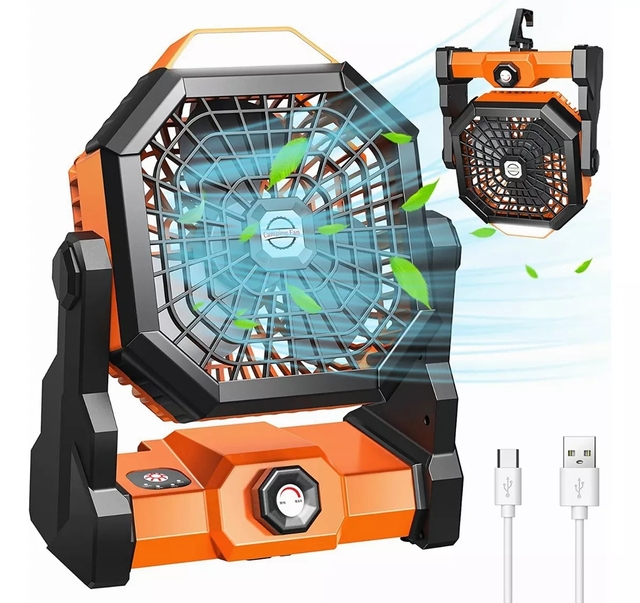 High Quality 20000mAh Rechargeable Cooling Fan with LED Light Remote Control 4 Speed Levels for Car/RV Use-F6
