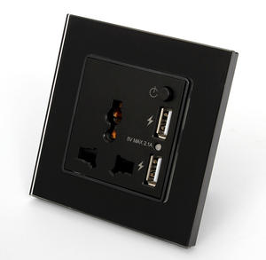 مقبس عالمي ثلاثي الأطراف من الزجاج المقوى / منفذان للشحن USB مع زر تشغيل/إيقاف - Product Image 1