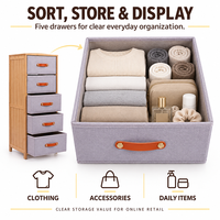 Meuble de rangement moderne en tissu de bambou à 5 niveaux, organisateur gain de place, unité de tiroirs beige pour chambre et placard