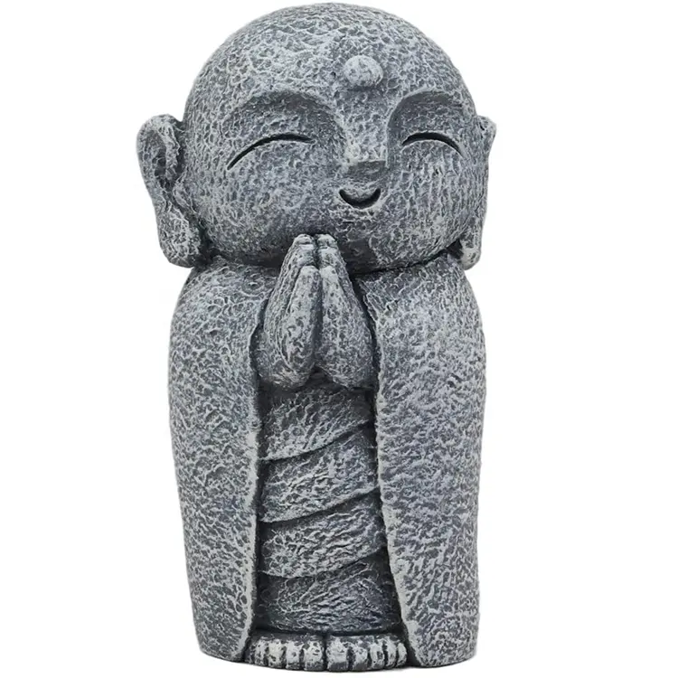 Giapponese Felice Jizo Monaco Statua in Preghiera, 4.5 "Mini Statua di Buddha Ksitigarbha decorazione del Giardino Della Resina Collezione