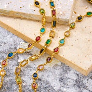 Stainless Steel Electroplated Fashion Colored Zircon <b>Chain</b> Bracelet with Oval Water Drop Square Design for Women - Product Image 3