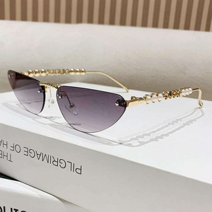 Lunettes de soleil pour femmes, style streetwear, nouvelle collection, lunettes de soleil œil de chat en métal avec incrustations de perles, protection UV - Product Image 6