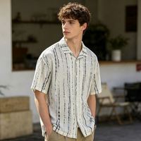 Chemise à manches courtes boutonnée en lin/coton à motif floral pour homme, col rabattu, séchage rapide, respirante, 220g, vêtements décontractés d'été