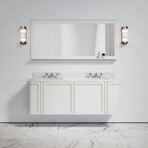 La pittura bianca di vanità del <span class=keywords><strong>bagno</strong></span> di legno solido di stile americano moderno ha finito la partita lo stesso specchio incorniciato di legno di stile - Product Image 2