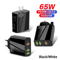 Chargeur rapide multi-ports 65W avec double PD Type C et 3 USB QC3.0, adaptateur de charge rapide 5 ports USB pour iPhone Samsung