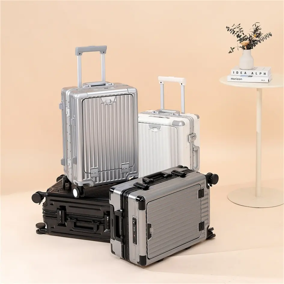 Оптовая продажа, модный чемодан для ручной клади с замком, индивидуальный алюминиевый чемодан с универсальным каркасом, чемодан унисекс