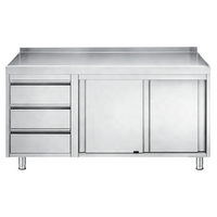 Table de travail en acier inoxydable 201/304 avec tiroirs et porte coulissante pour restaurant rapide, hôtel, boulangerie, cantine, cuisine