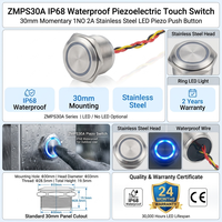 Interrupteur anti-vandalisme ZMPS12A, interrupteur piézoélectrique de 12 mm, étanche IP68, bouton poussoir en acier inoxydable pour distributeur de carburant 24V