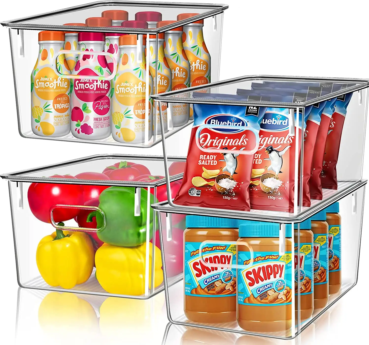 Stackable 4 Pcs Clear Plastic Storage Bins Fridge Organizers and Storage Clear with Lids Refrigerator Organization