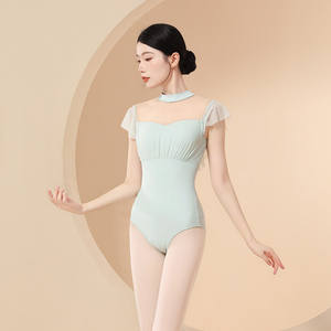 Justaucorps de ballet pour femme adulte, dos nu, <span class=keywords><strong>col</strong></span> montant, manches plissées en maille, combinaison pour l'entraînement, maillot de bain bikini - Product Image 5