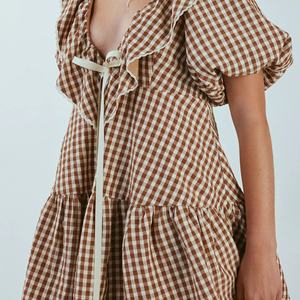Vestido de Mujer en Oferta, con Encaje, Estampado de Gingham, Mini Vestido de Verano, Estilo Casual Bohemio, OOTD - Product Image 3