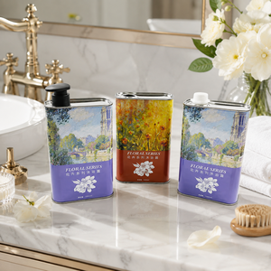 Boîte en métal rectangulaire plate personnalisée avec bouchon à pompe, boîte en métal imprimée pour gel douche, huile essentielle, emballage cosmétique - Product Image 1