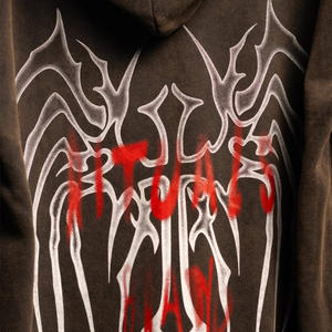 เสื้อฮู้ดซักกรดผ้าฝ้าย100% วินเทจของผู้ชายปกแบบมีฮู้ดสำหรับฤดูใบไม้ร่วงพิมพ์ลายแมงมุมโอเวอร์ไซส์ - Product Image 4