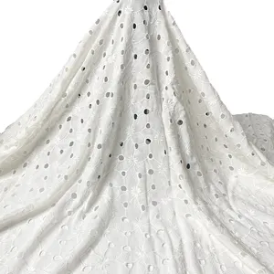 Harvest 100% rayon viscose voile eyelet floral white color embroidery soft fabric for women and children
