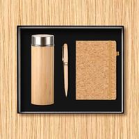 Cuadernos A5 de imitación de cuero de bambú PVC/PP con tapa dura, 100 hojas, logotipo personalizado, set de regalo, planificador, bolígrafo, llavero, tarjetero