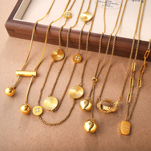 Collier minimaliste en acier inoxydable plaqué or avec pendentif boule, chaîne serpent 95cm+5cm, unisexe, à porter au quotidien - Product Image 6