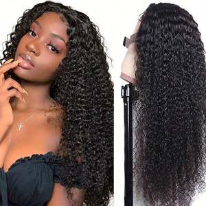 Peluca de Cabello Humano Virgen Birmano Rizado Jerry Transparente para Frente de Encaje con Parte Profunda y Tejido Rizado Kinky - Product Image 1