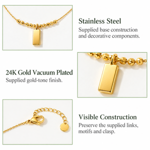 Collier minimaliste en alliage plaqué or avec pendentif rectangulaire et chaîne serpent pour un usage quotidien, bijoux unisexes - Product Image 2