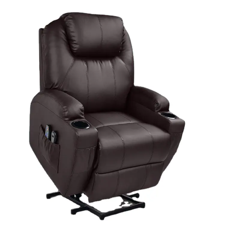 Salon noir moderne Fauteuil de canapé inclinable en cuir pour personnes âgées à alimentation électrique Fauteuil inclinable de massage pivotant et élévateur à bascule