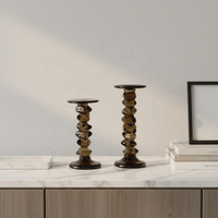 Support de bougie en verre fait main, écologique, de style moderne du milieu du siècle, en forme de galet organique, ambre foncé, pour cheminée de Noël