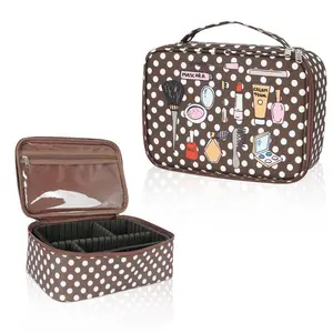 Wholesale custom design logo printed portable cosmetic bags 600d brown digital printing makeup bag