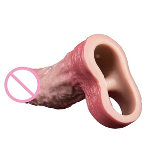 ORALSX Head Vibrating Penis Extender Male Penis Enhancement Cock Sleeve Silicone Condom Reusable Condom Hollow <b>Dildo</b> for Couples - Product Image 6