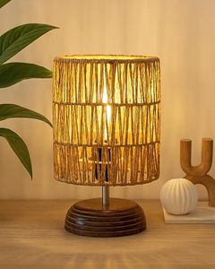 Lampe de table bohème en corde tressée naturelle avec base ronde en bois, décoration pour la maison et le bureau - Product Image 3