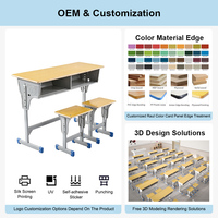 Bureau d'étudiant double place disponible en gros et personnalisable pour salle de classe, ensemble de mobilier scolaire en contreplaqué pour étudiants