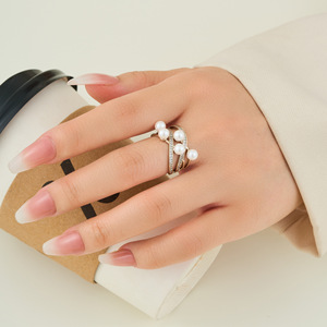 Fashionable Multi Layer Faux Pearl Open <b>Ring</b> <b>Adjustable</b> Hollow Index Finger <b>Ring</b> For Women Party Jewelry - Product Image 2