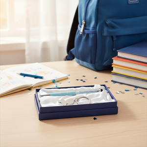 Set regalo personale con penna a sfera e portachiavi, tema ragazzo, design blu, regalo elegante per bambini o adolescenti - Product Image 3