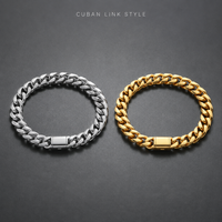 Bracelet tendance punk pour homme, maillons cubains épais polis miroir, en acier inoxydable 316L, or et argent, étanche, avec fermoir à pression, style affirmé