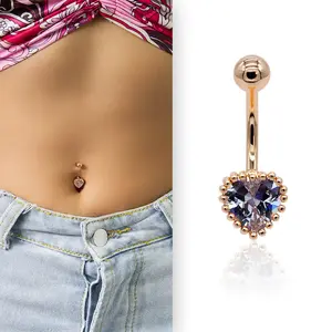 14G Wholesale Zircon Body Piercing Jewelry Love Heart Navel Belly Rings