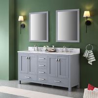 Kabinet Kamar Mandi Gaya Eropa Modern 60 inci Terlaris, Dapat Disesuaikan, dengan Meja Marmer Putih Cararra Alami, Model Berdiri di Lantai