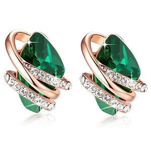Pendientes de Oro Rosa con Diamantes Verdes E2236, Corte Pera, Engaste en Canal, Joyería de Moda para Mujer, Pendientes Modernos para Fiesta - Product Image 1