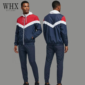 Ensemble de survêtement décontracté en <span class=keywords><strong>nylon</strong></span> coupe-vent zippé pour homme, style color block, avec logo personnalisé, par le fabricant de streetwear - Product Image 1