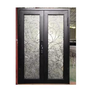 Portes d'entrée principales en fer forgé à double vitrage, design simple, prix abordable - Product Image 1
