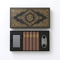 Boîte de rangement et de présentation de cigares de luxe sur mesure, rigide, à fermeture magnétique, avec texture dorée, doublure en éponge et pelliculage mat