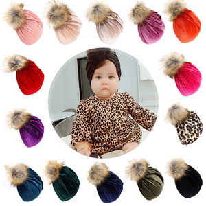 NEW Baby Winter Velvet Hat Girls autunno turbanti Baby turbanti con Faux Fur Photography puntelli Infant Beanie accessori per capelli per bambini - Product Image 2
